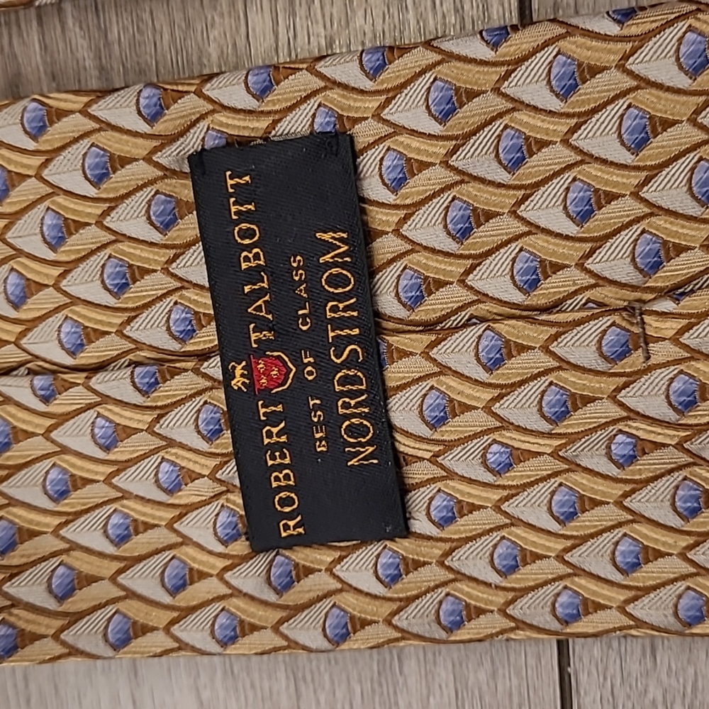 ROBERT TALBOTT Best of Class Metallic Gold Blue Abstract Mens Silk Tie - Picture 4 of 5